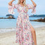 Robe midi imprimée à manches trois-quarts avec lien