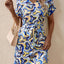 Robe courte à manches courtes et décolleté en V imprimée avec lien