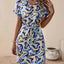 Robe courte à manches courtes et décolleté en V imprimée avec lien