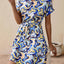 Robe courte à manches courtes et décolleté en V imprimée avec lien