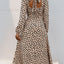 Tied Slit Printed Long Sleeve Midi Dress