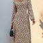 Tied Slit Printed Long Sleeve Midi Dress