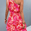 Robe à épaule unique smockée imprimée