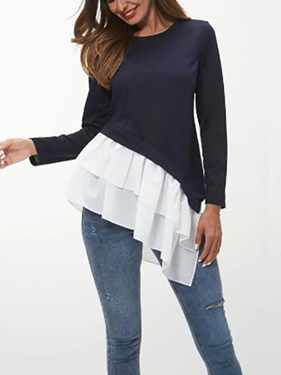 Camiseta de Manga Larga con Cuello Redondo y Contraste en Capas