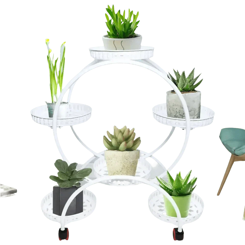 Black Metal Six-Tier Plant Stand with Circular Design