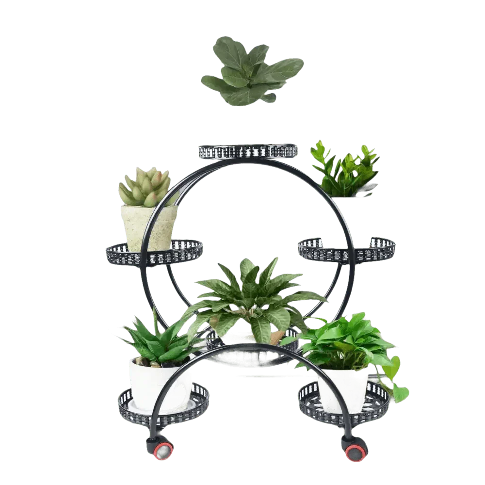 Black Metal Six-Tier Plant Stand with Circular Design