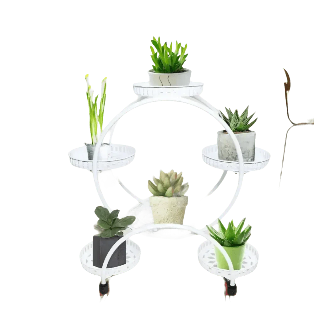 Black Metal Six-Tier Plant Stand with Circular Design