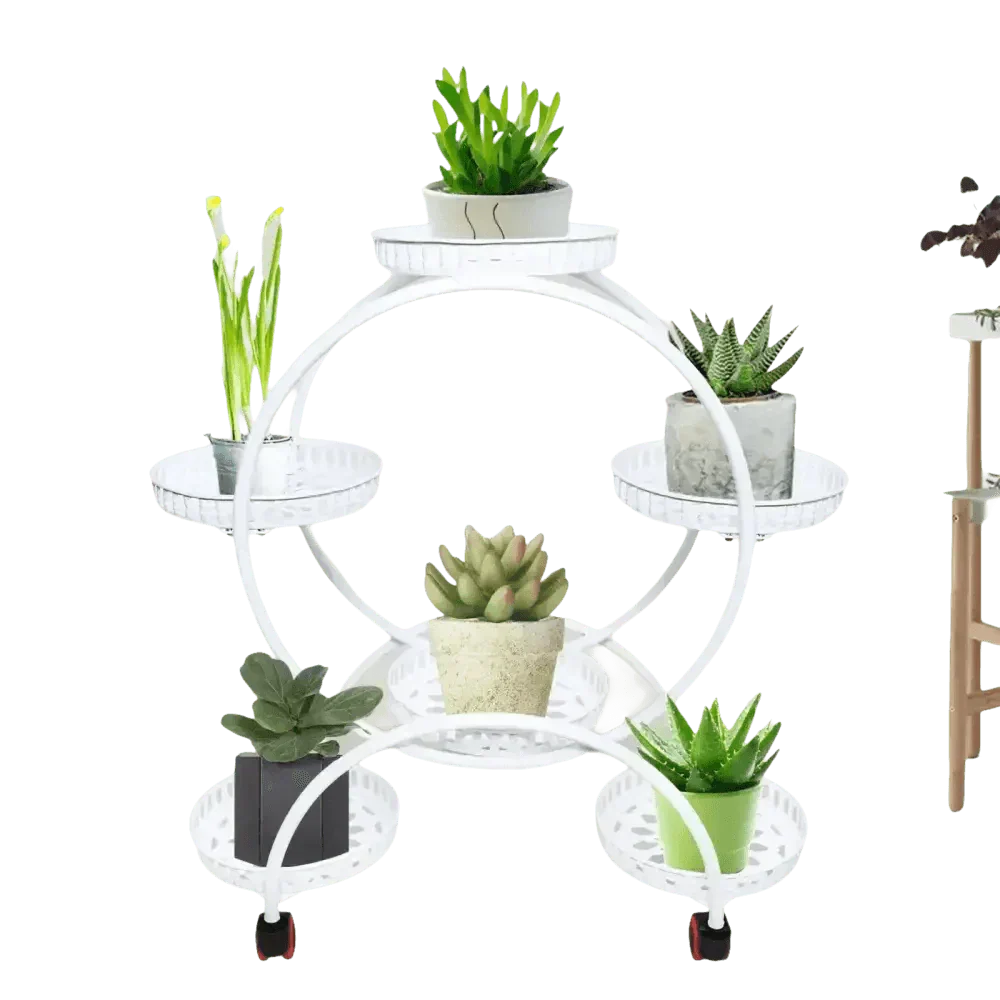 Black Metal Six-Tier Plant Stand with Circular Design