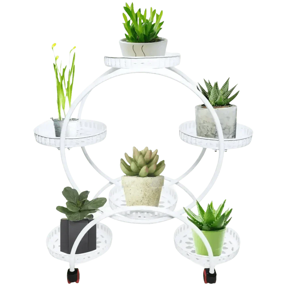 Black Metal Six-Tier Plant Stand with Circular Design