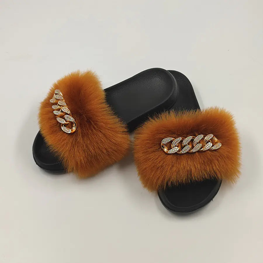 Plush Imitation Fox Fur Flip Flops for Ultimate Comfort