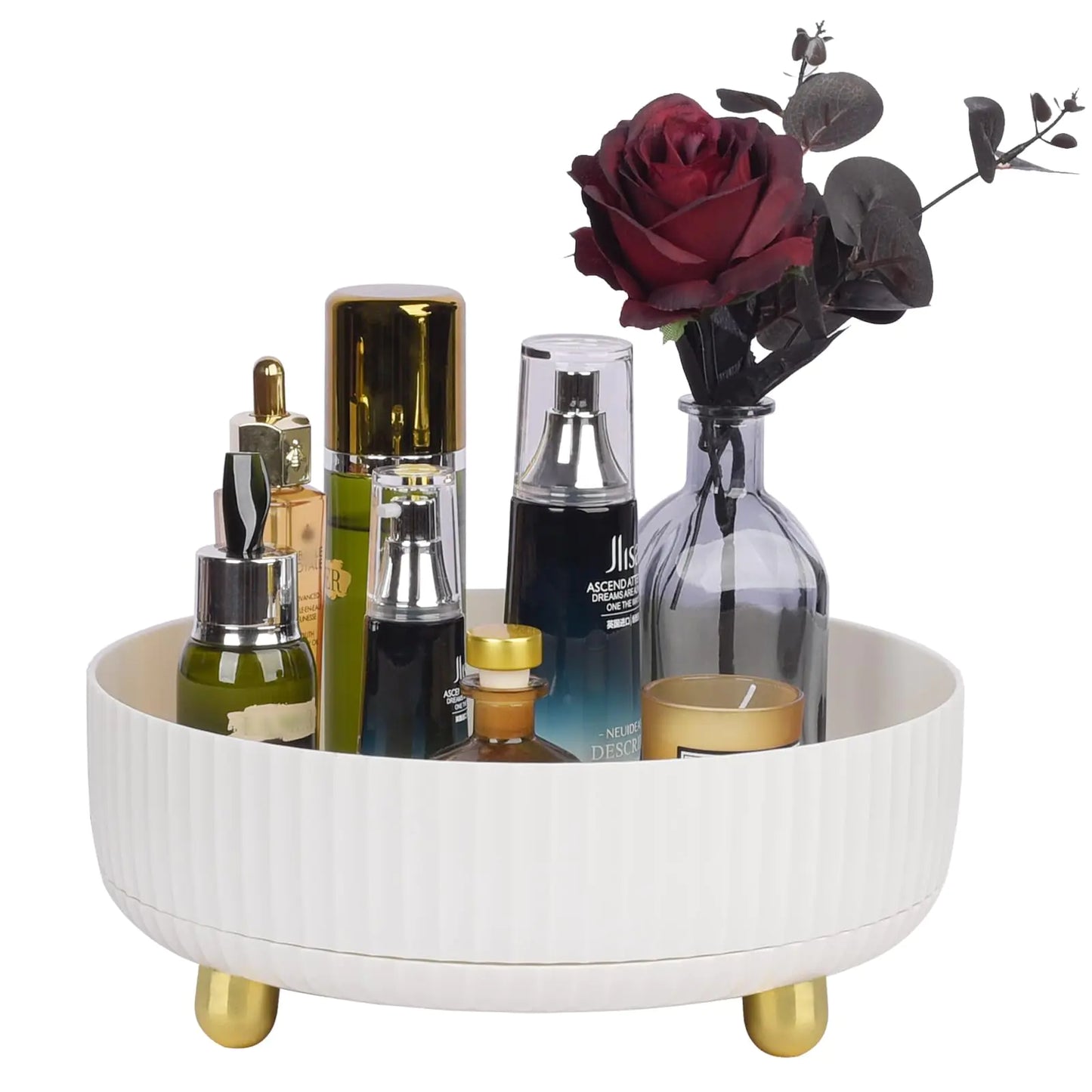 Anyoifax 360° Rotating Makeup and Perfume Organizer - Large Ivory White