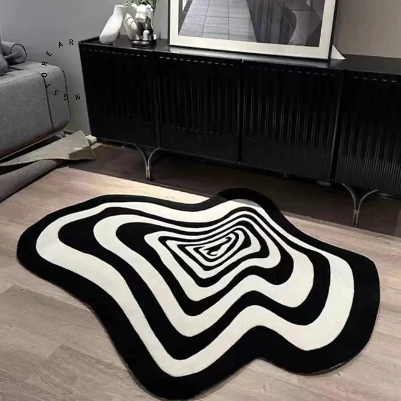 Elegante Alfombra de Sala de Estar en Blanco y Negro