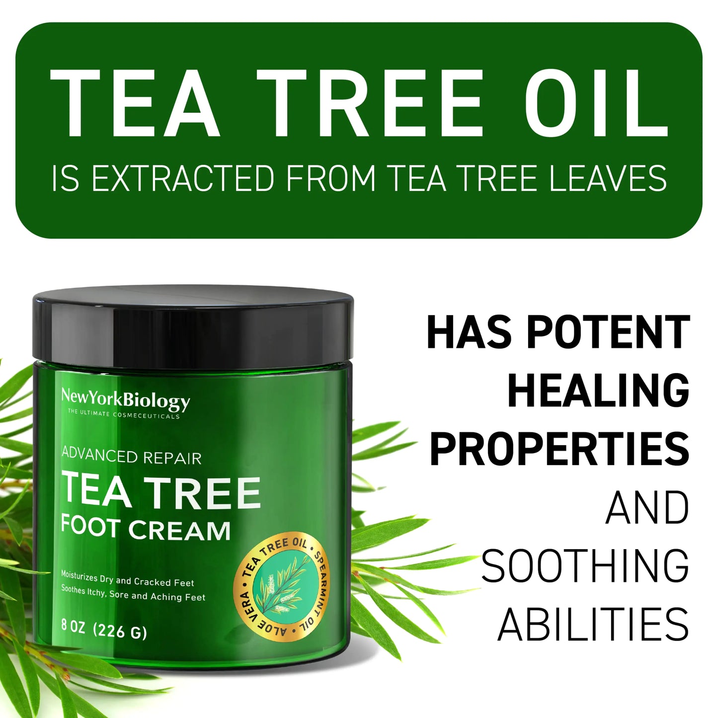 Crème pour les pieds à l'huile d'arbre à thé de New York Biology - 8 oz
