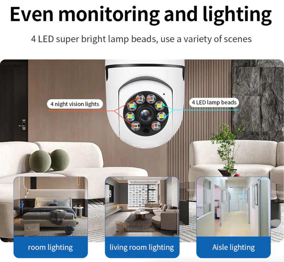 Caméra de Bulbe Éclairant IP E27 1080P 360° - Sécurité Domestique Intelligente