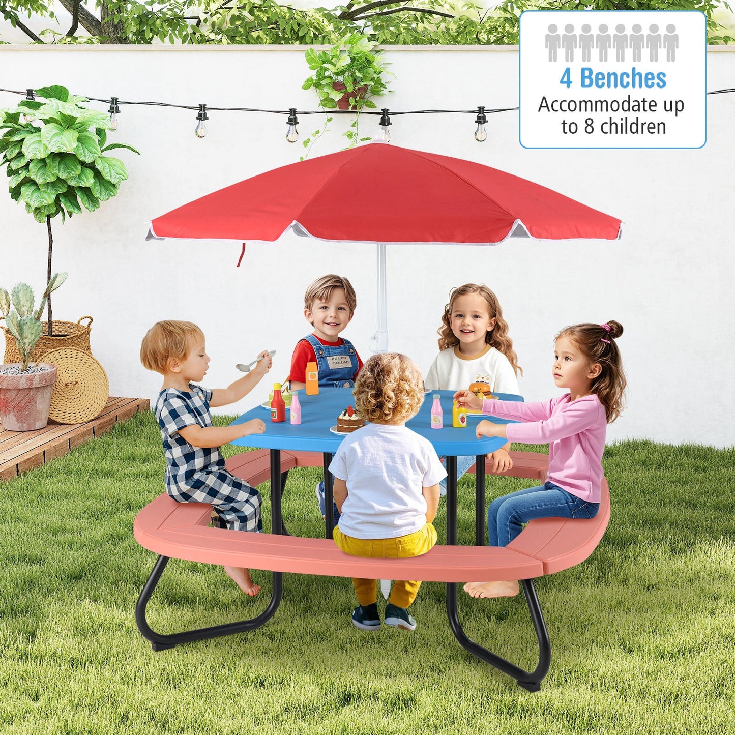 Table d'activité extérieure pour tout-petits avec parasol réglable - Bleu