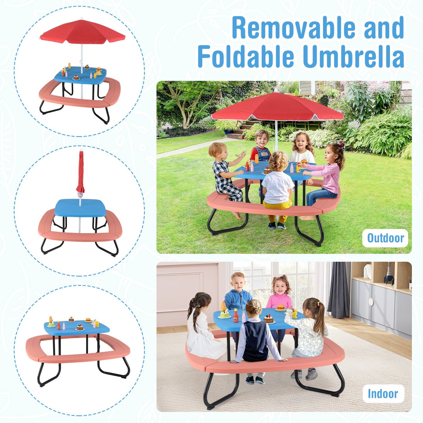 Table d'activité extérieure pour tout-petits avec parasol réglable - Bleu