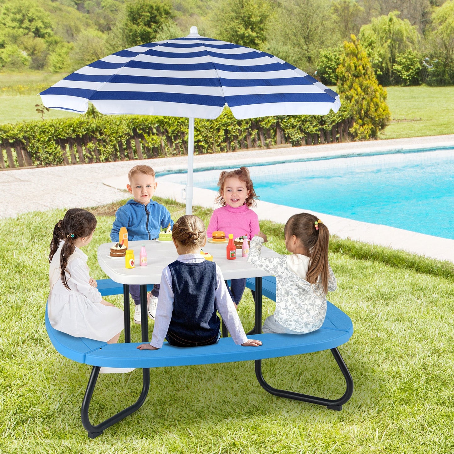 Mesa de Actividades al Aire Libre para Niños Pequeños con Paraguas Ajustable - Blanco