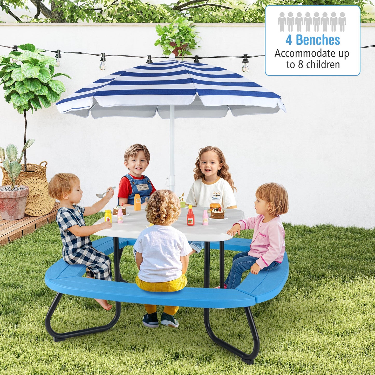 Mesa de Actividades al Aire Libre para Niños Pequeños con Paraguas Ajustable - Blanco