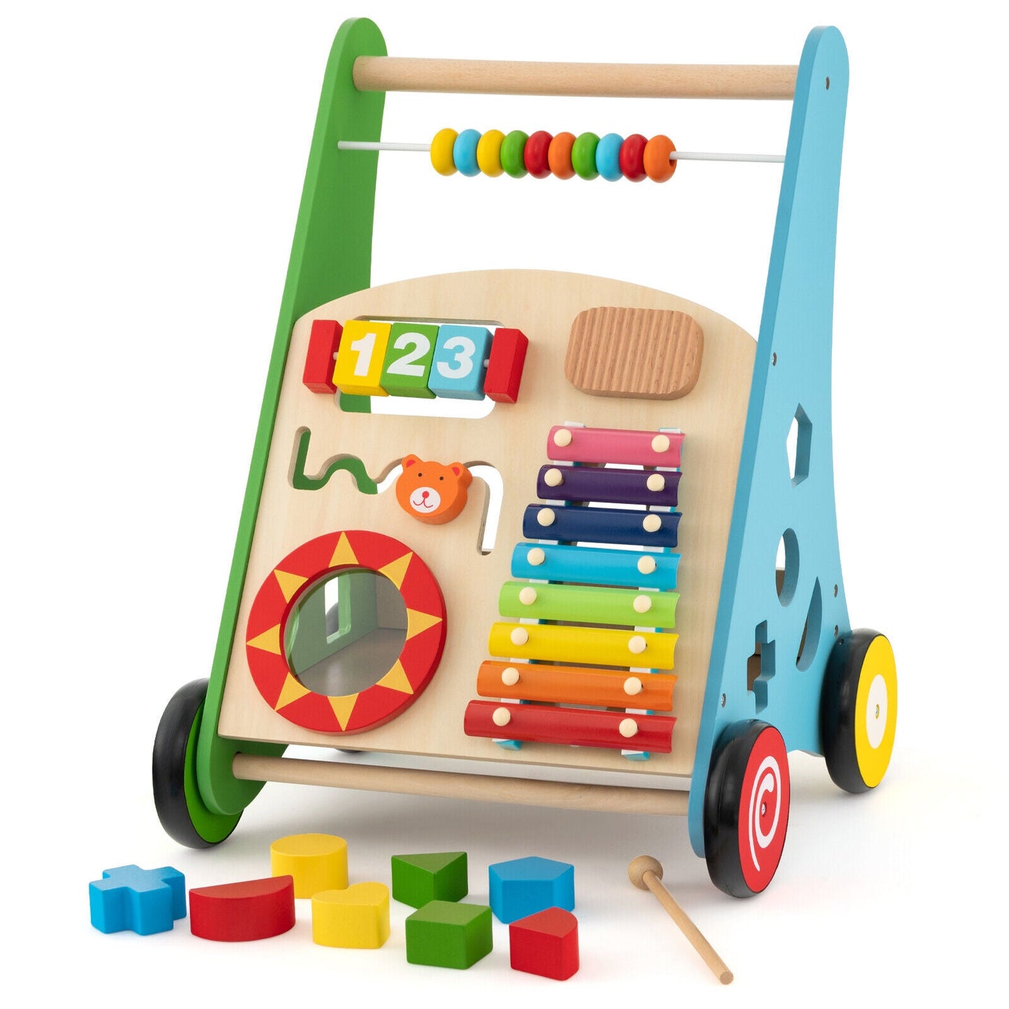 Centro de Actividades para Niños Pequeños con Carrito de Empuje y Mango Sin Bisel