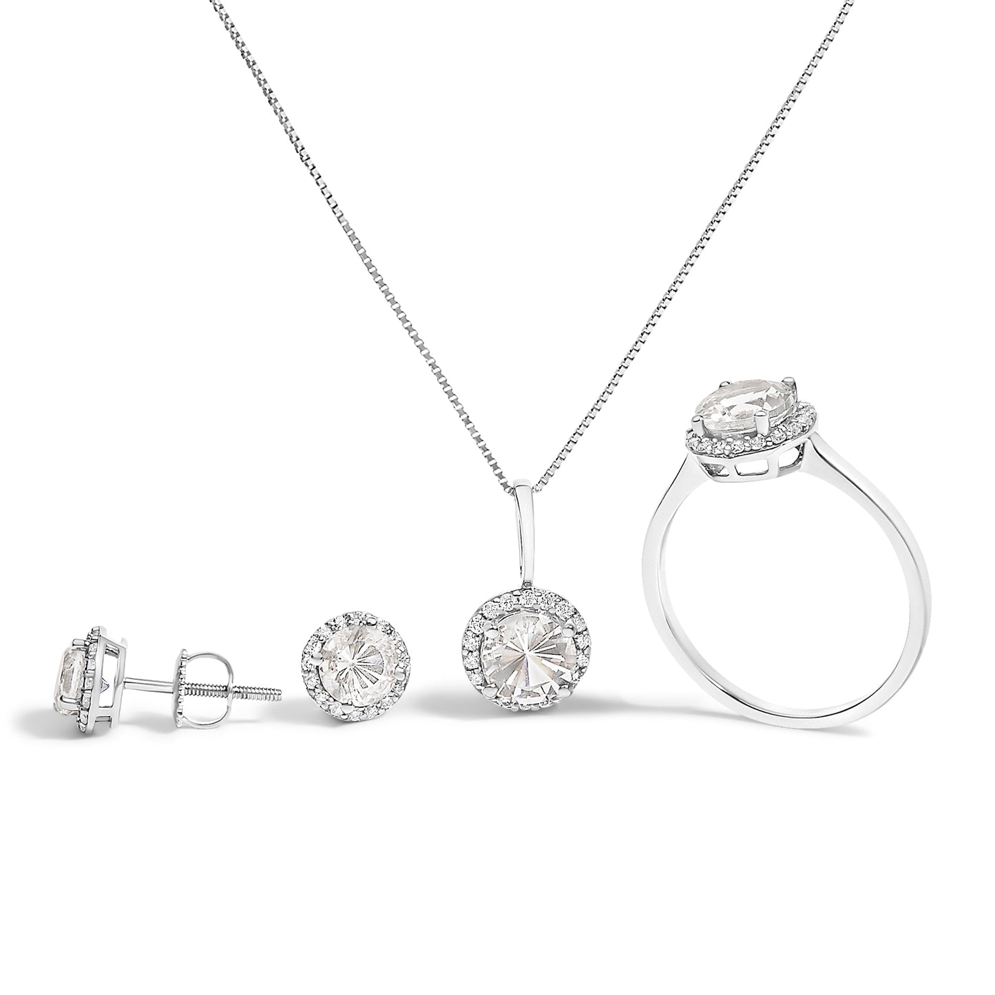 10K White Gold Purple Amethyst & Diamond Halo Jewelry Set