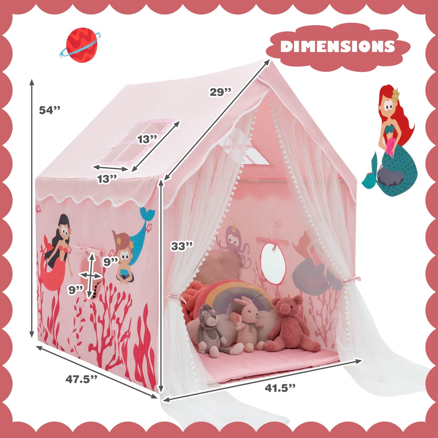 Tienda Grande para Niños con Alfombra de Algodón Desmontable - Rosa
