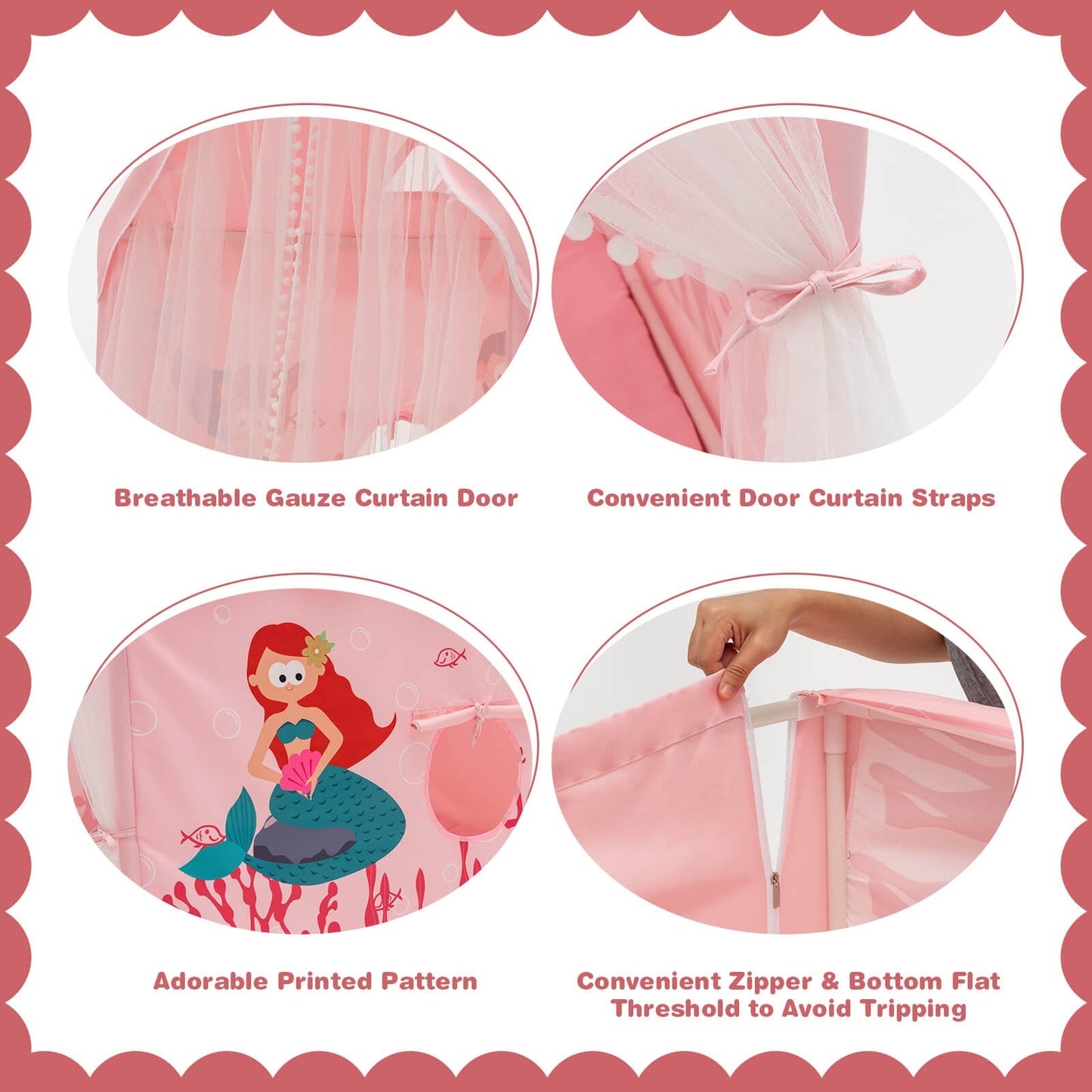 Tienda Grande para Niños con Alfombra de Algodón Desmontable - Rosa