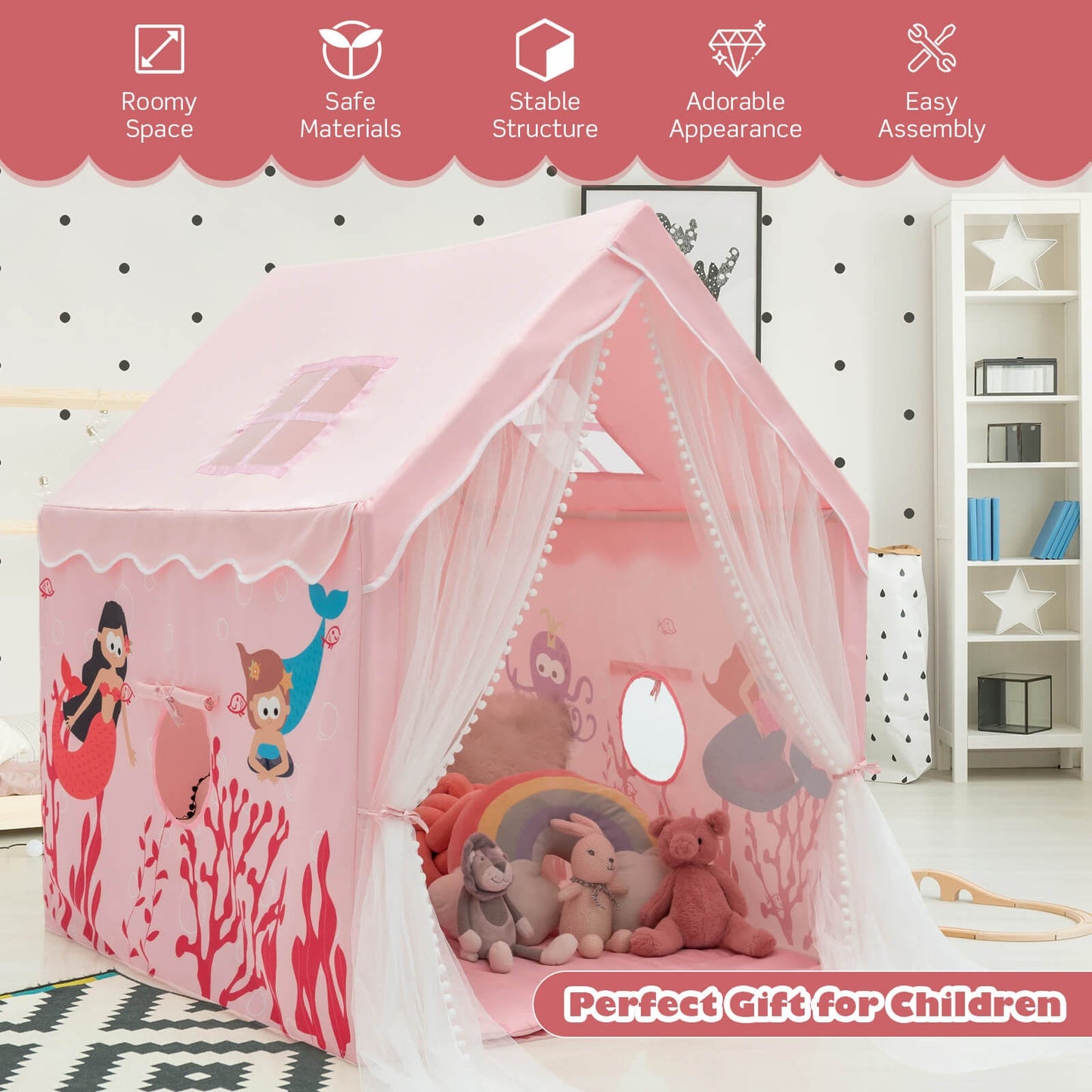 Tienda Grande para Niños con Alfombra de Algodón Desmontable - Rosa