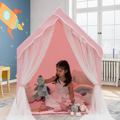 Large Kids Play Tent with Removable Cotton Mat - Pink