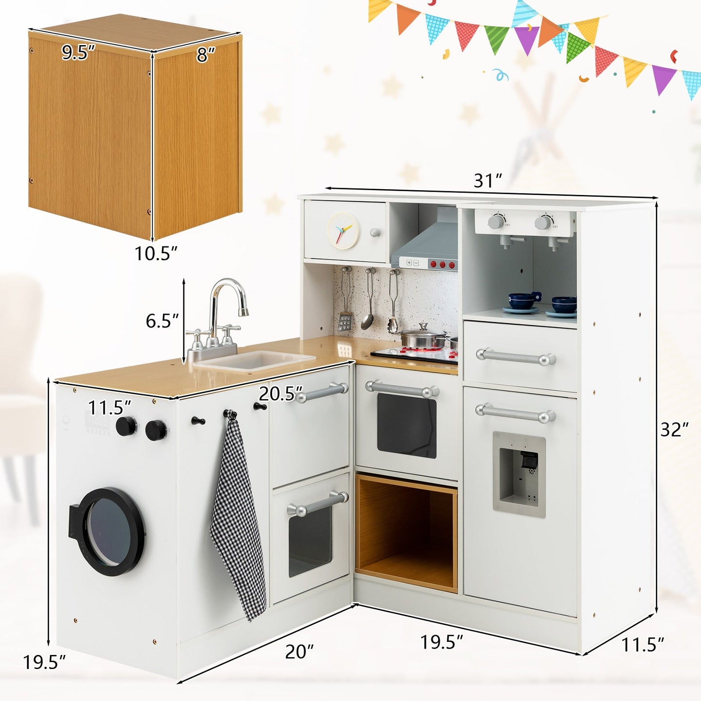 Juego de Cocina de Madera para Niños de 2 Piezas con Luz y Sonido