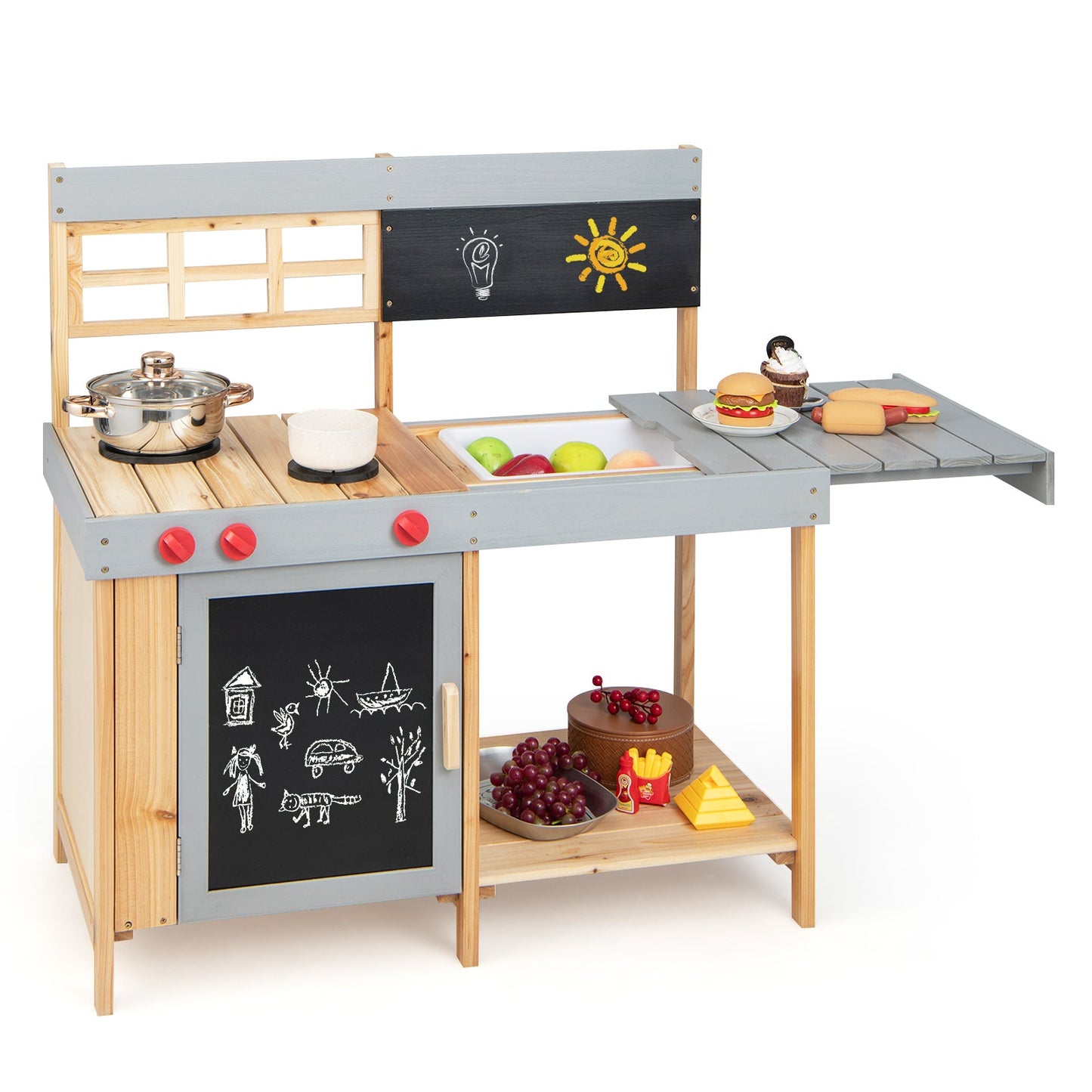 Outdoor Kid's Mud Kitchen Set with Water Box for Toddlers