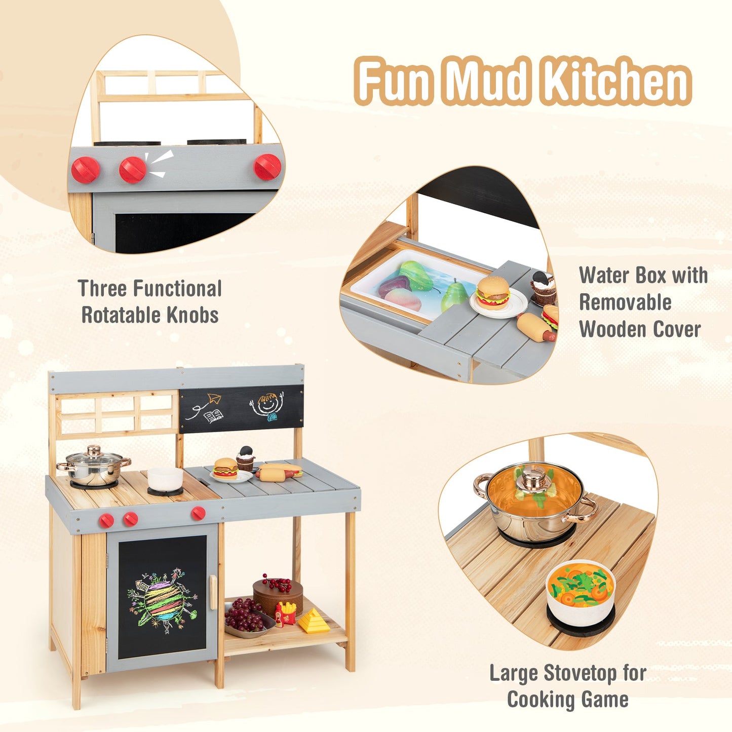 Outdoor Kid's Mud Kitchen Set with Water Box for Toddlers