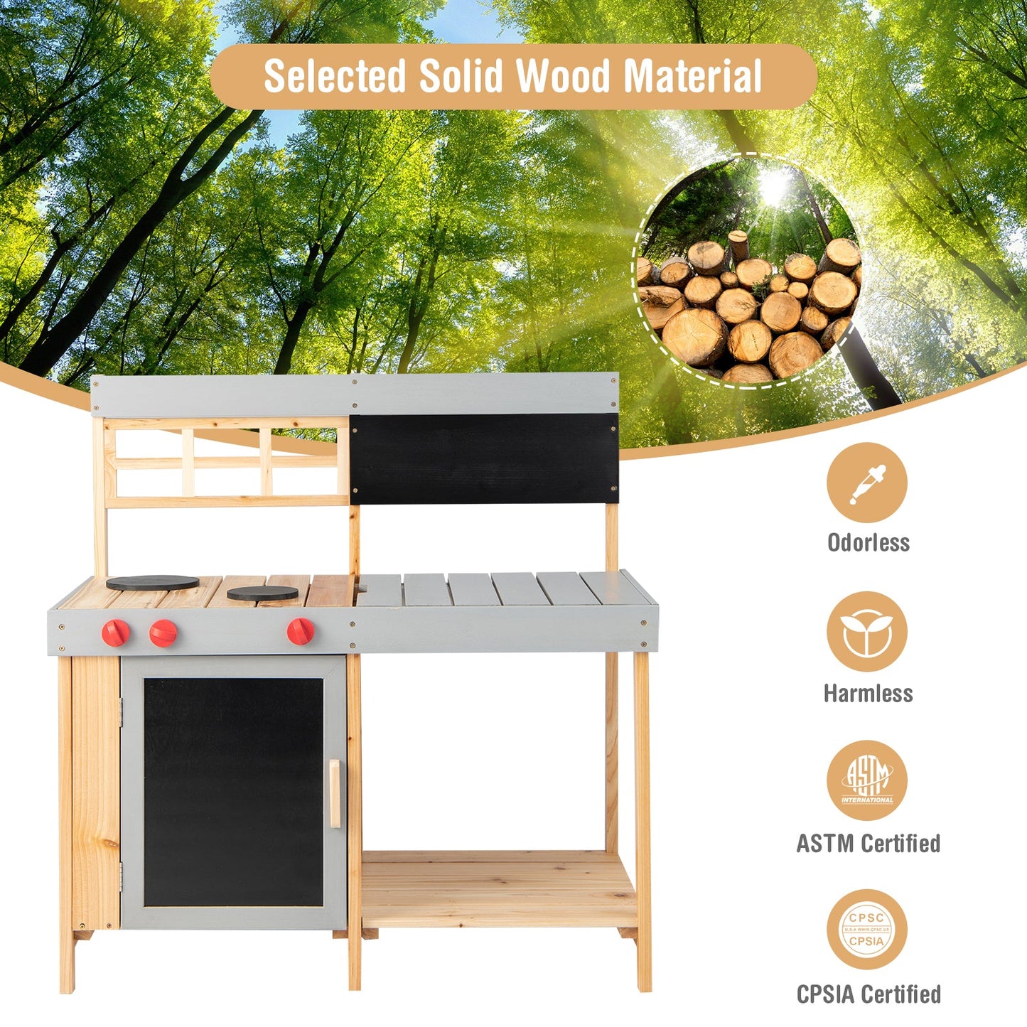 Outdoor Kid's Mud Kitchen Set with Water Box for Toddlers