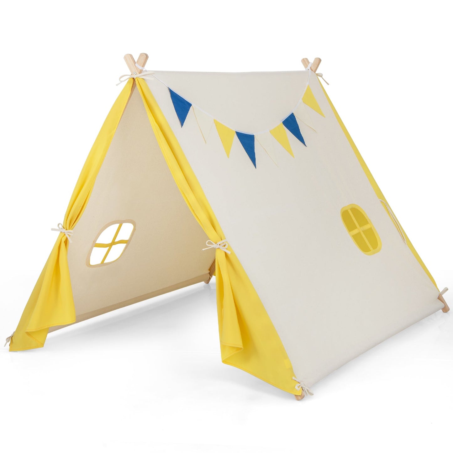 Tente de jeu pour enfants avec cadre en bois massif - Jaune