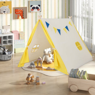 Kids Play Tent with Solid Wood Frame - Yellow