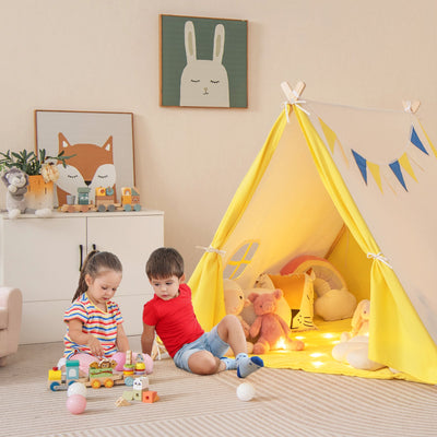 Kids Play Tent with Solid Wood Frame - Yellow