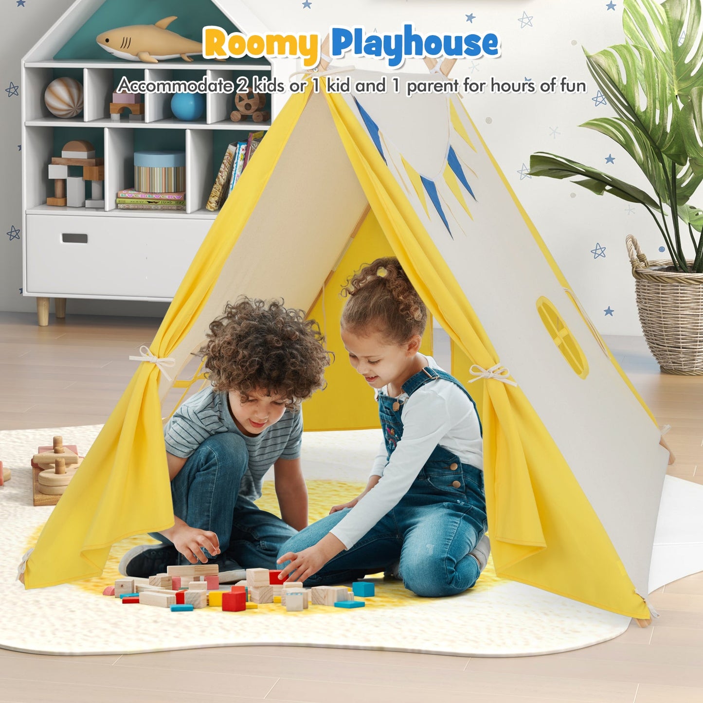 Tente de jeu pour enfants avec cadre en bois massif - Jaune