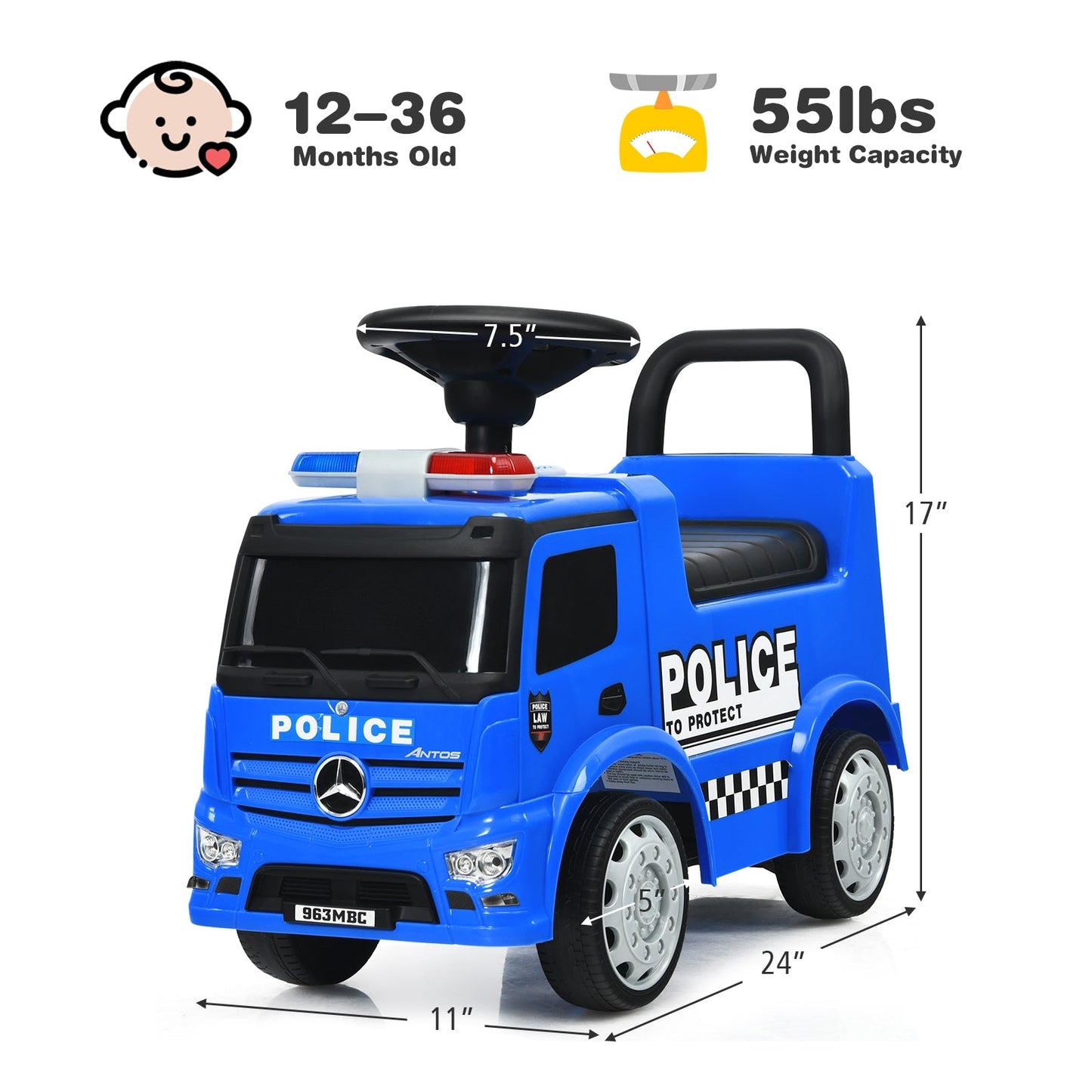 Mercedes Benz Coche de Policía para Niños - Azul