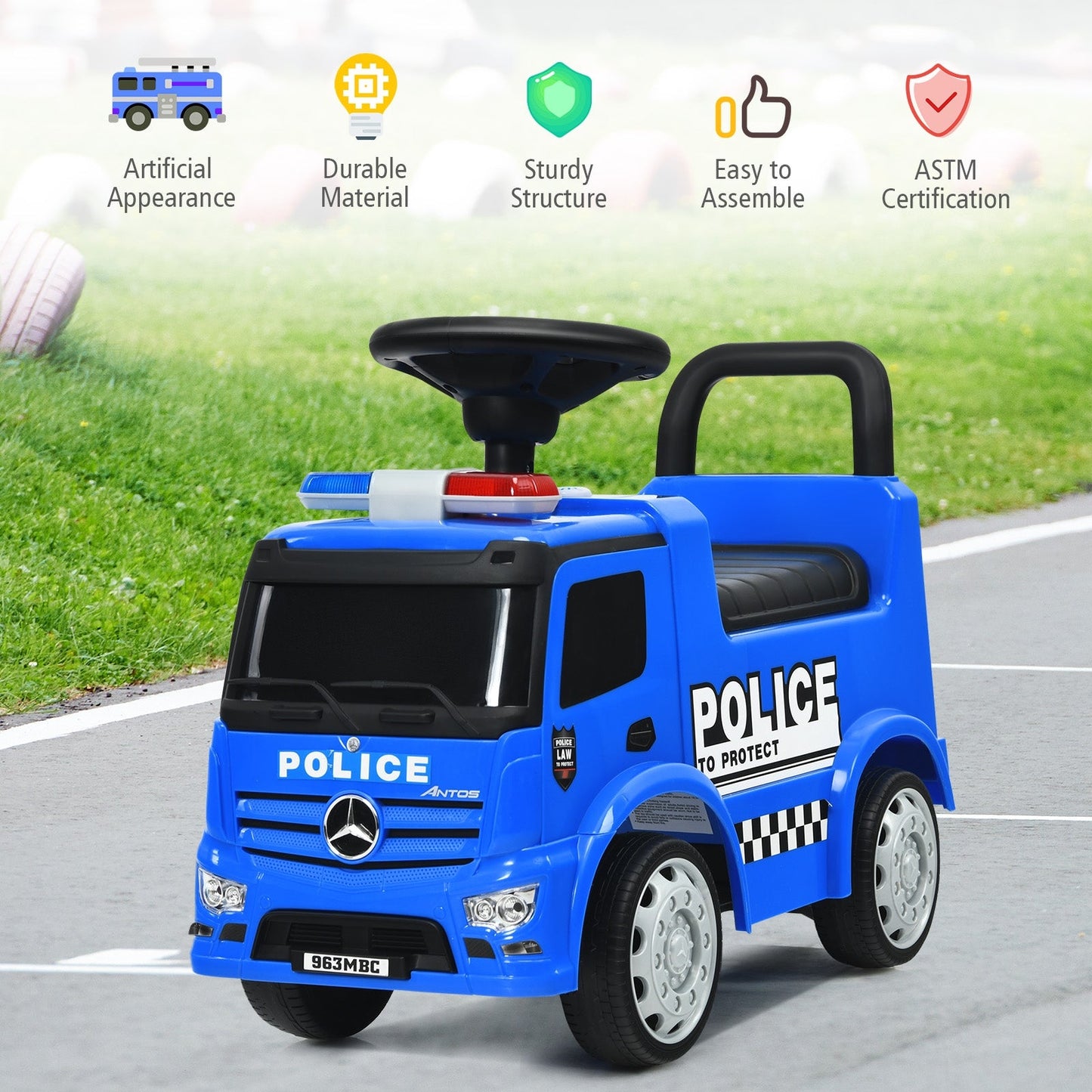 Mercedes Benz Coche de Policía para Niños - Azul