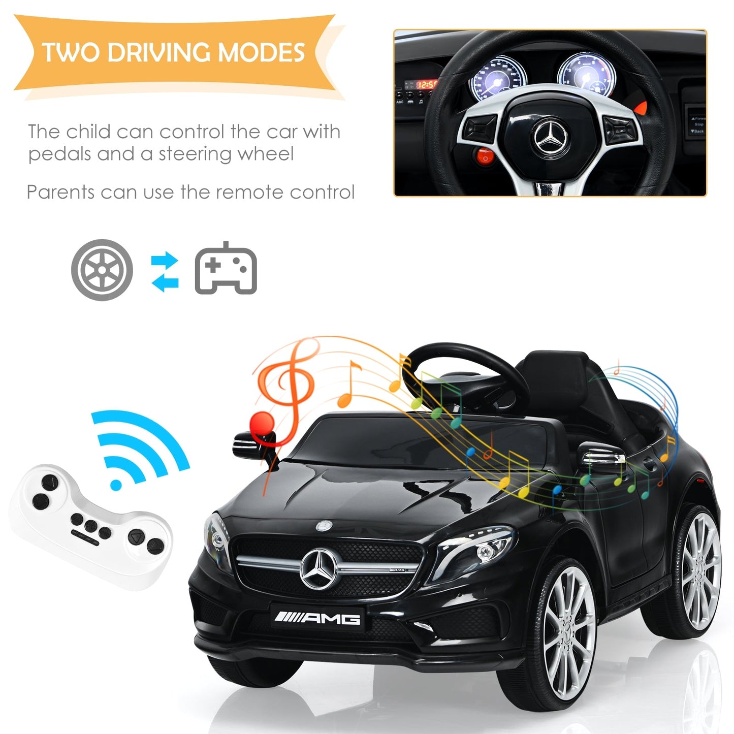 Voiture électrique pour enfants 12V avec télécommande - Noir