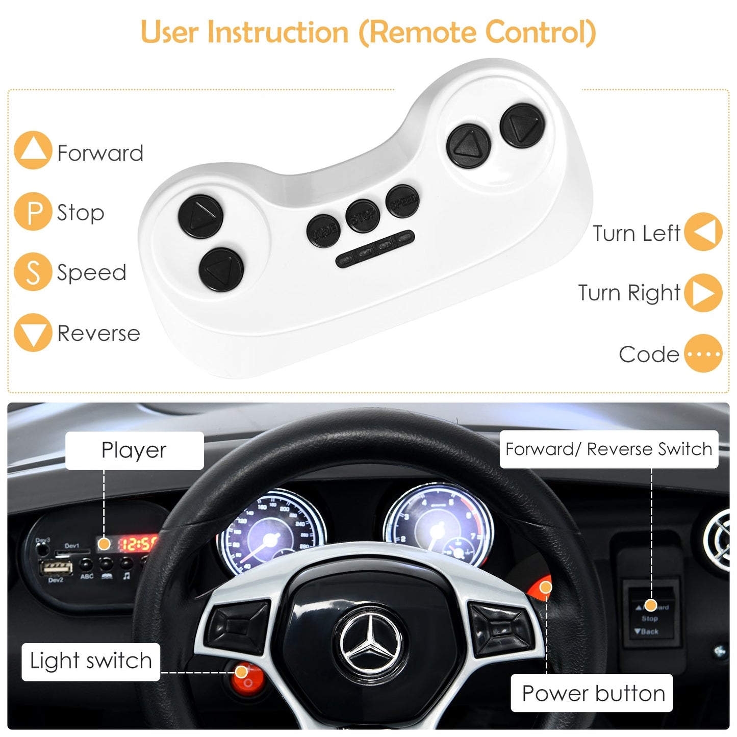 Voiture électrique pour enfants 12V avec télécommande - Noir