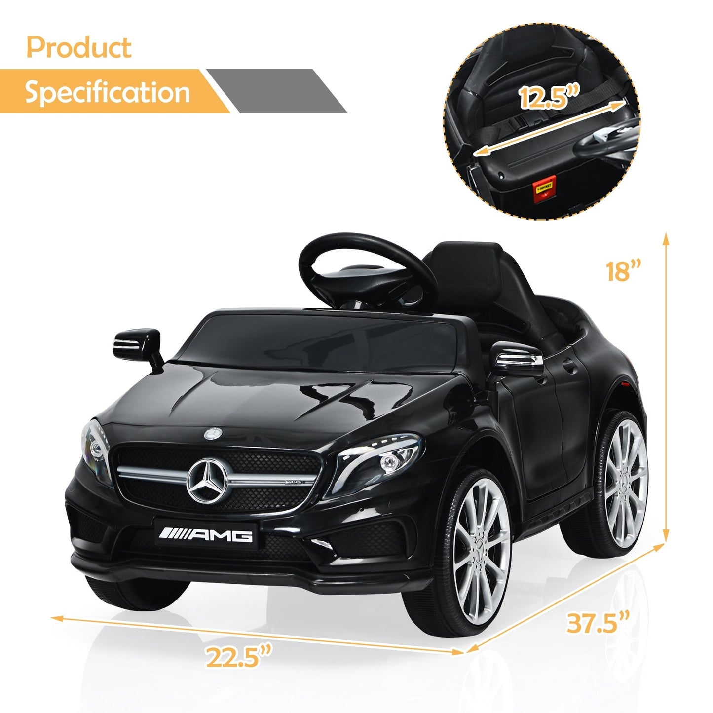 Voiture électrique pour enfants 12V avec télécommande - Noir