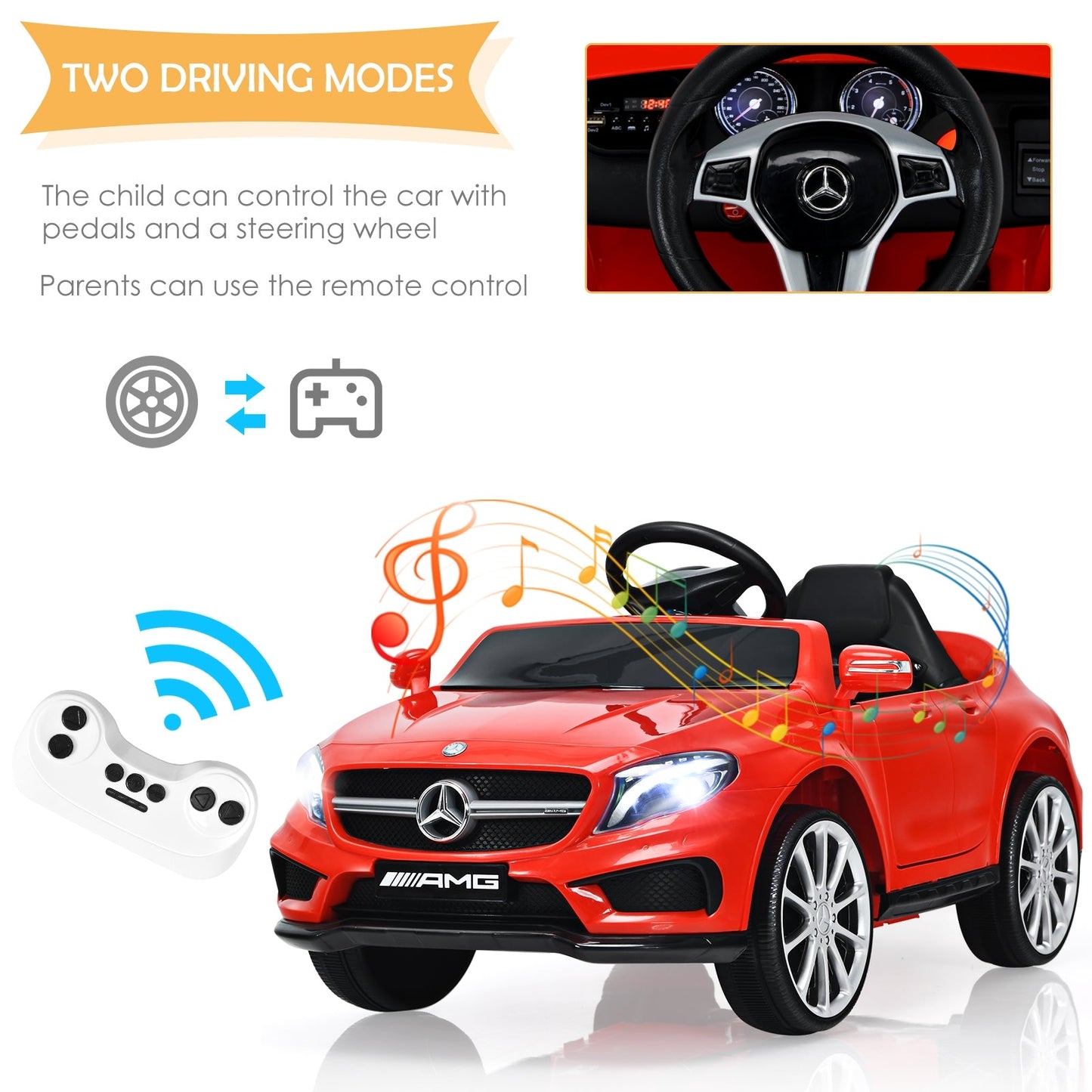 Voiture électrique pour enfants 12V avec télécommande - Rouge