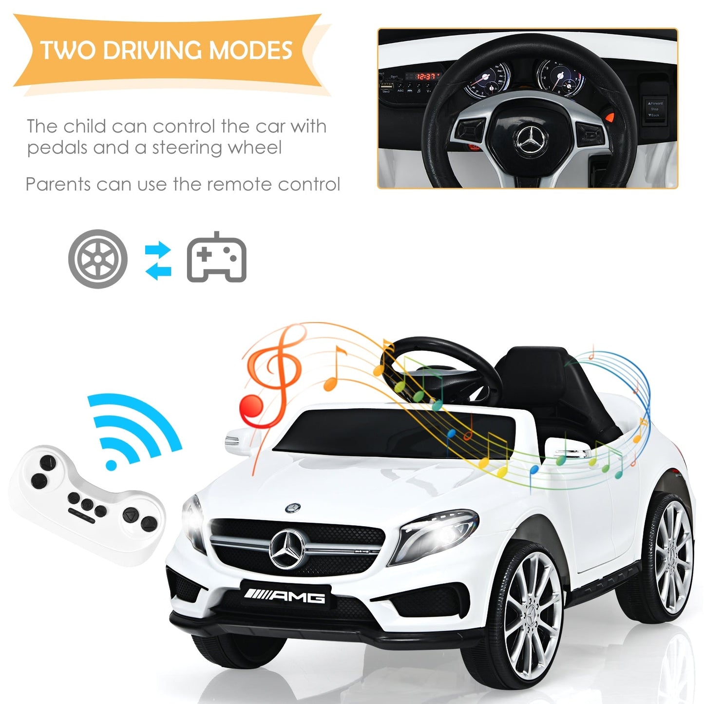 12V Electric Kids Ride On Car with Remote Control - White