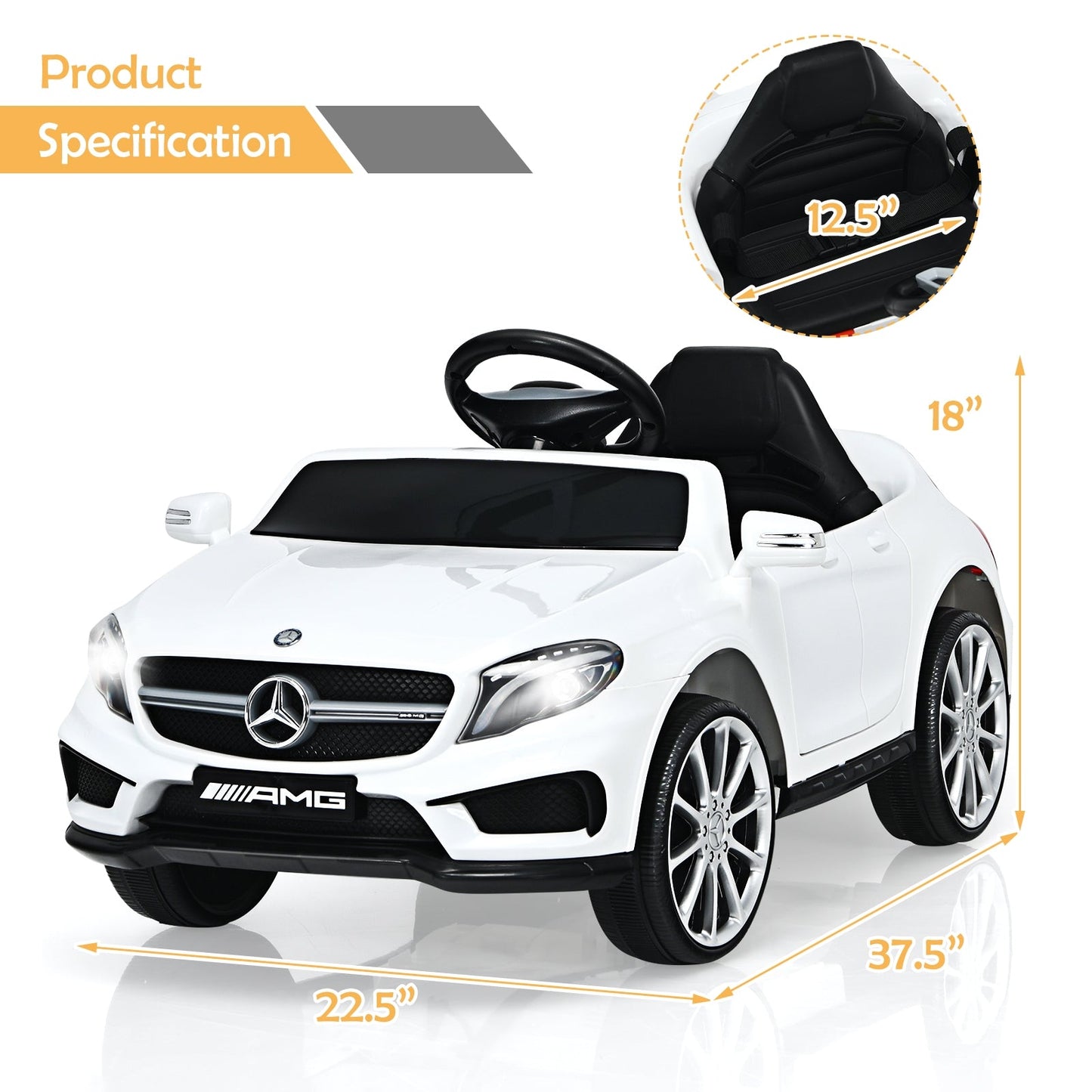 12V Electric Kids Ride On Car with Remote Control - White