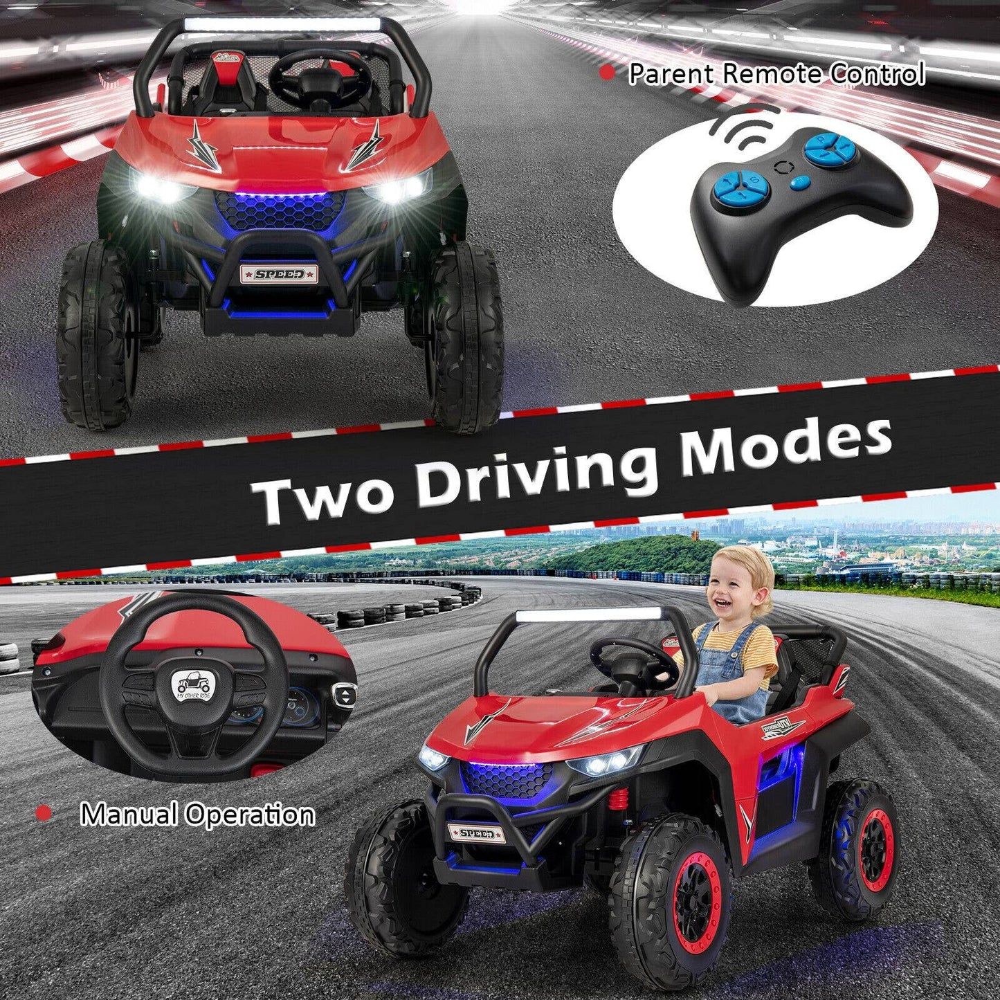 UTV para niños de 12V con función de arranque lento - Rojo