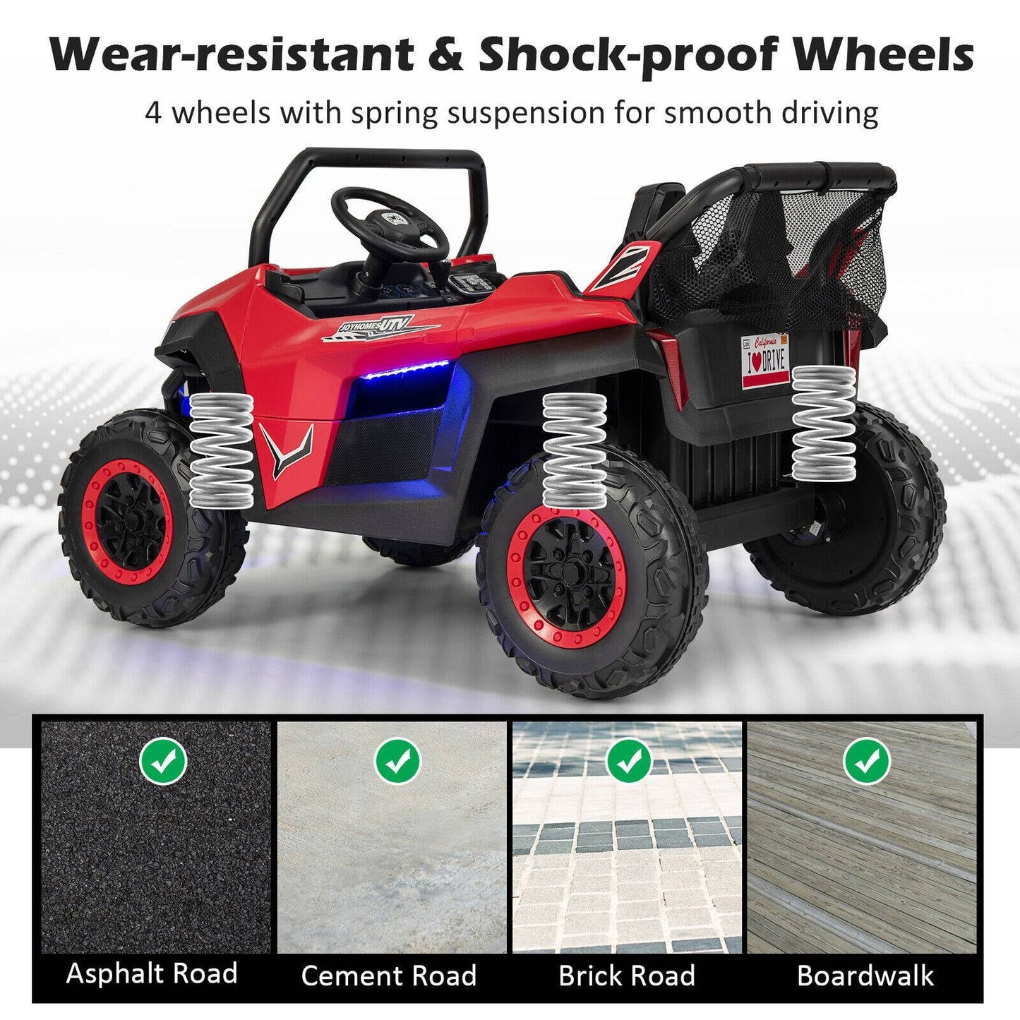 UTV para niños de 12V con función de arranque lento - Rojo