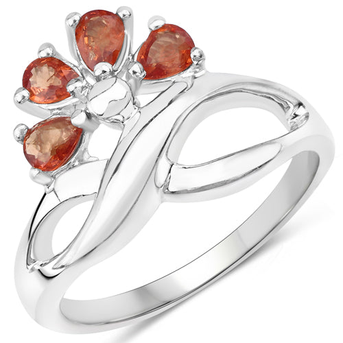 Bague en argent sterling avec saphir orange véritable de 1,68 carat