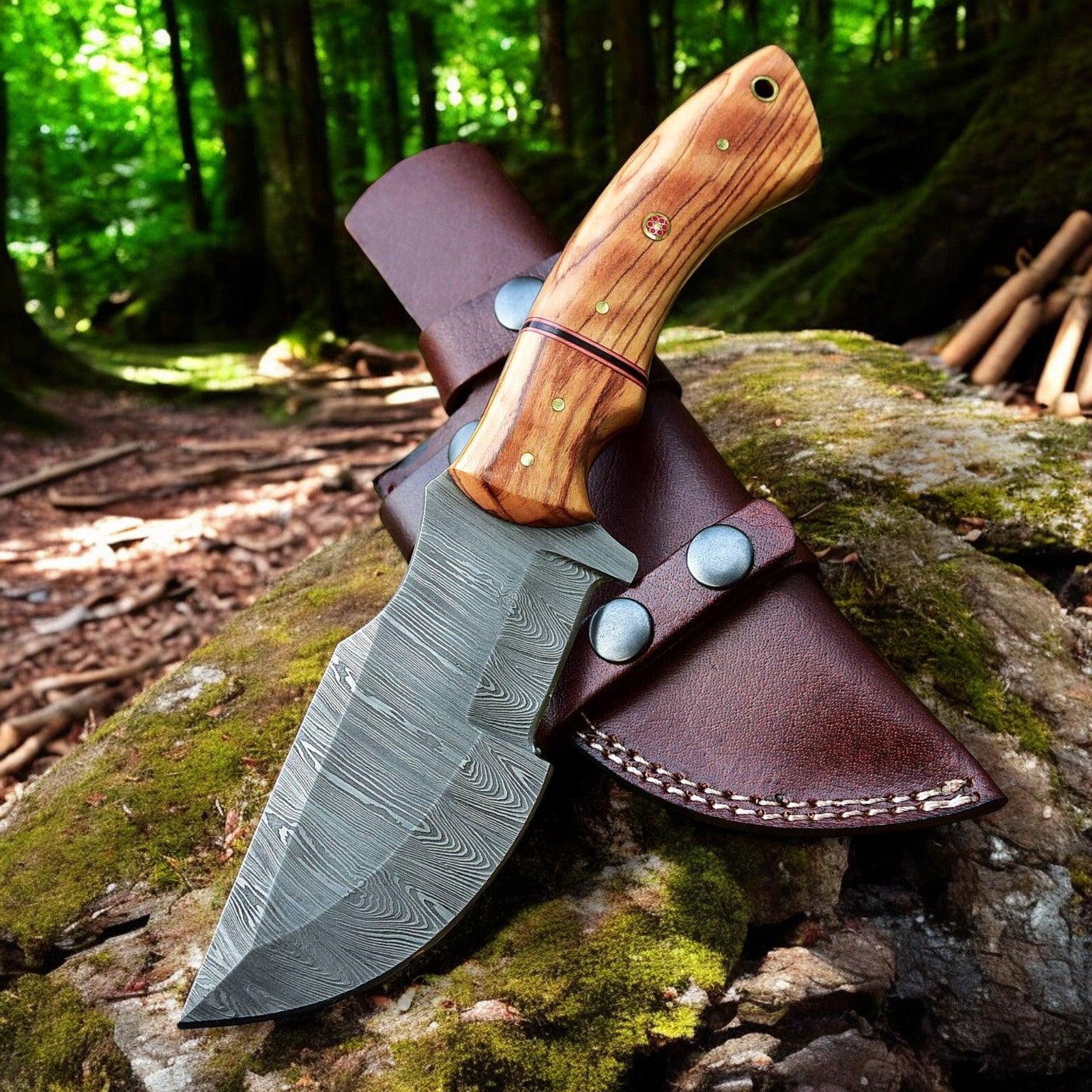 Premium Tom Brown Tracker Knife – Damascus Steel & Olivewood – 10" Length - Korvel