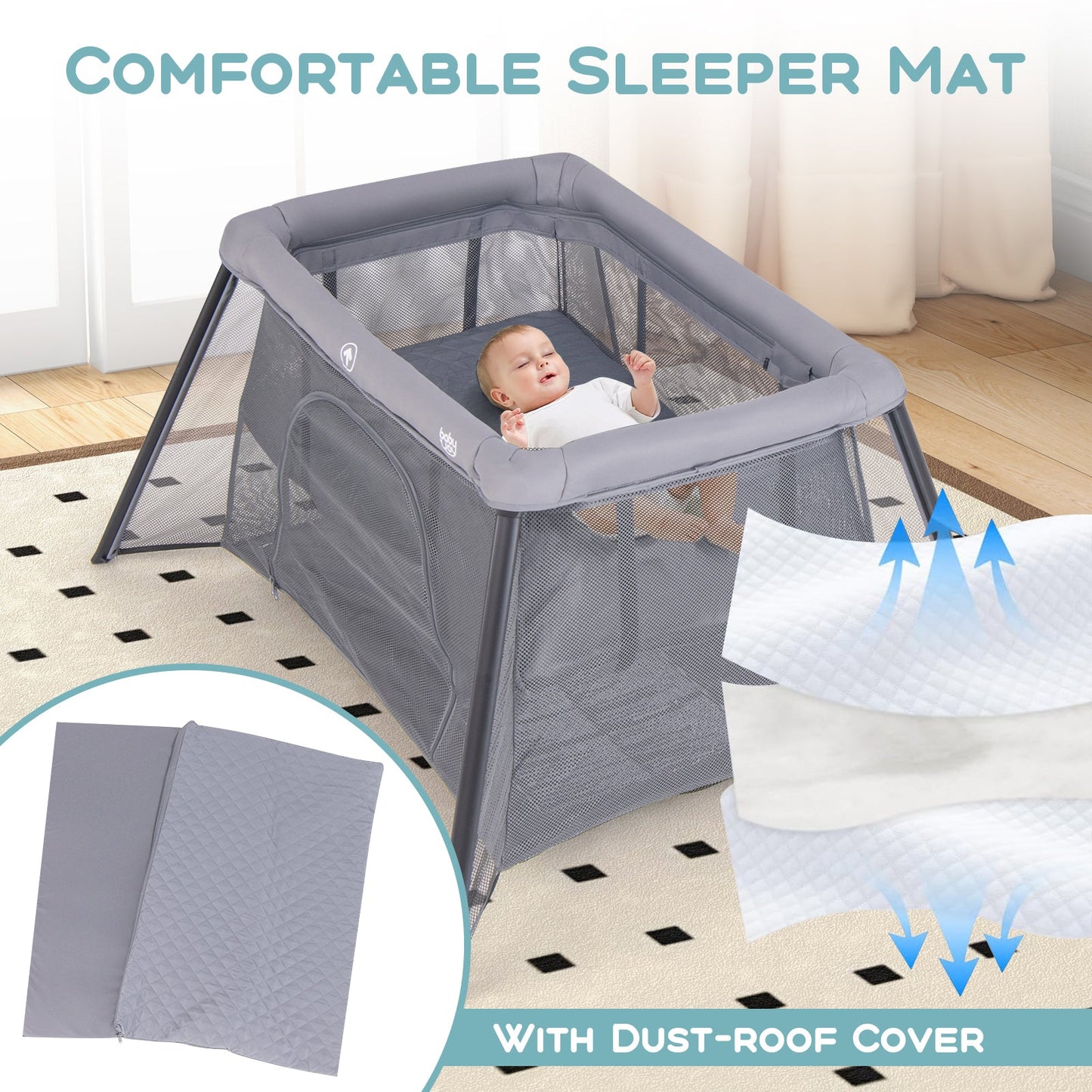 Parque Infantil Portátil 2 en 1 con Enclosure de Seguridad - Gris Oscuro