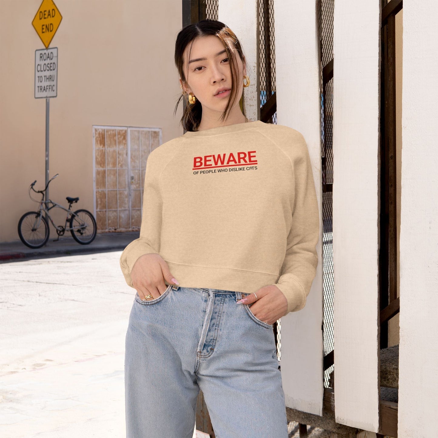 Beware of People Who Dislike Cats Cropped Fleece Pullover